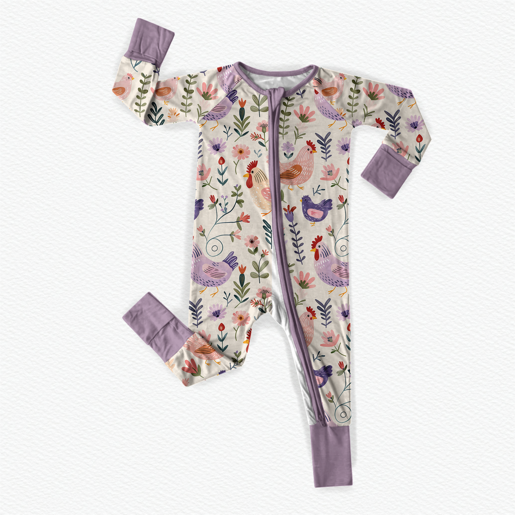 Sweet Chicken Blooms Bamboo Baby Zipper Romper