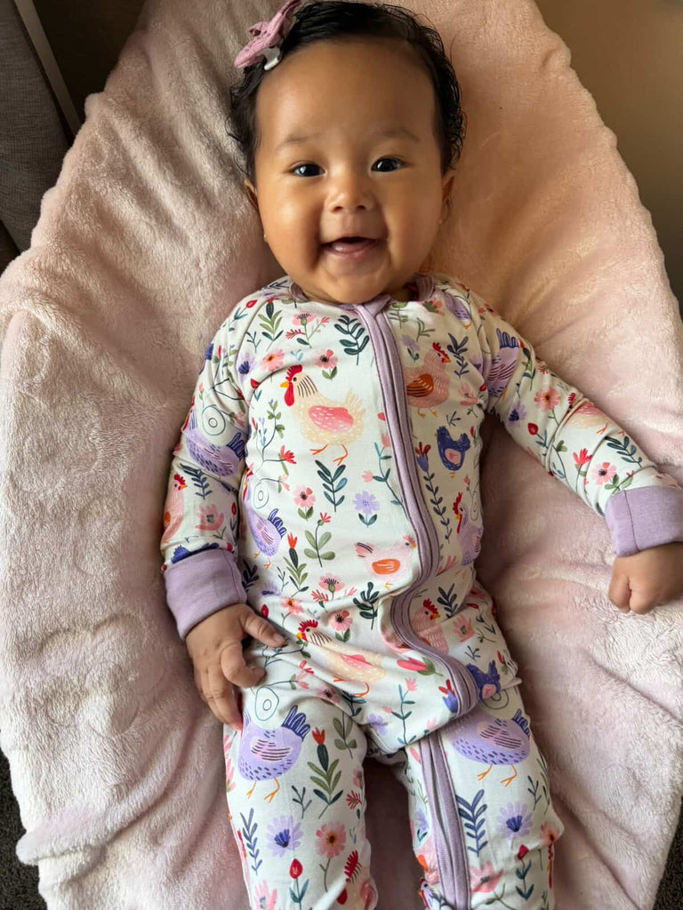 Sweet Chicken Blooms Bamboo Baby Zipper Romper