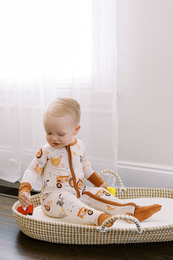 Farm Animal Bamboo Zipper Romper